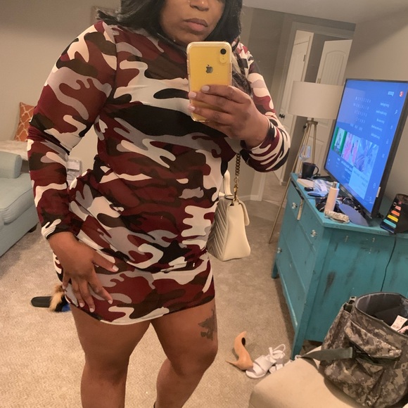 Plus Size Sheer Camo Dress - Picture 2 of 4
